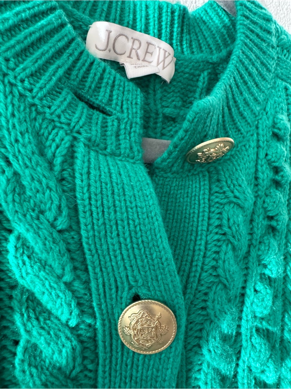 Emerald Green Cable Knit Button-Front Women’s Sweater - Picture 2 of 5